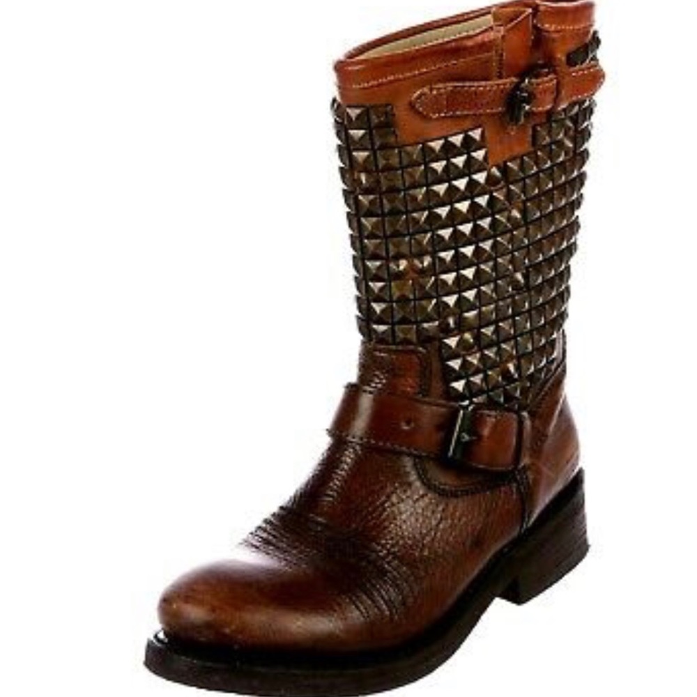 ASH “trash” cognac studded biker boot, sz 8, NEW!